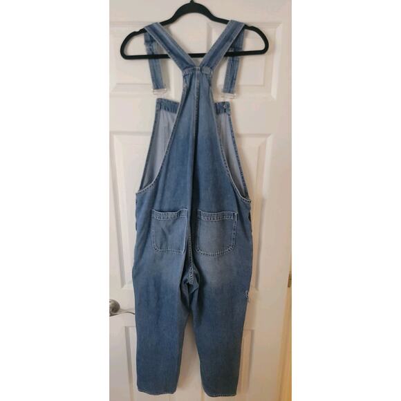 GAP Denim Overalls Women L Large Bib Slouchy Distressed Casual Blue Jean Y2K 90s - Picture 7 of 11